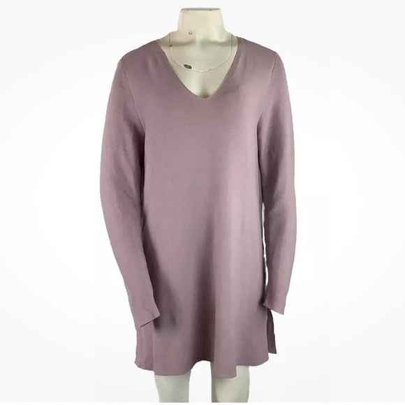 Eileen Fisher Sz M 100% Organic Cotton Knit Sweater Dress Purple Pullover - Picture 1 of 7